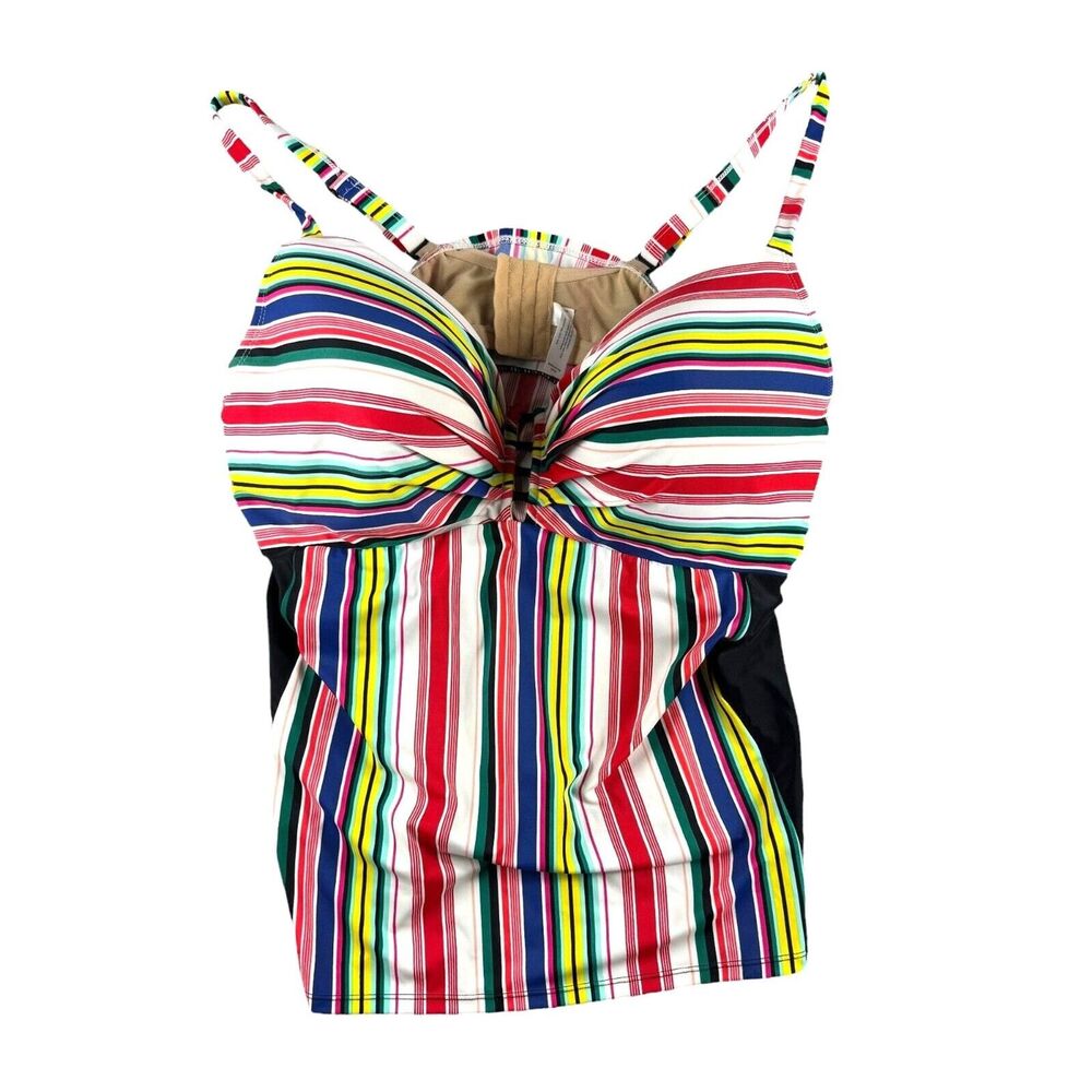 SWIM By Cacique Tankini Women's 46D Colorful Striped Swimsuit Top Built In Bra